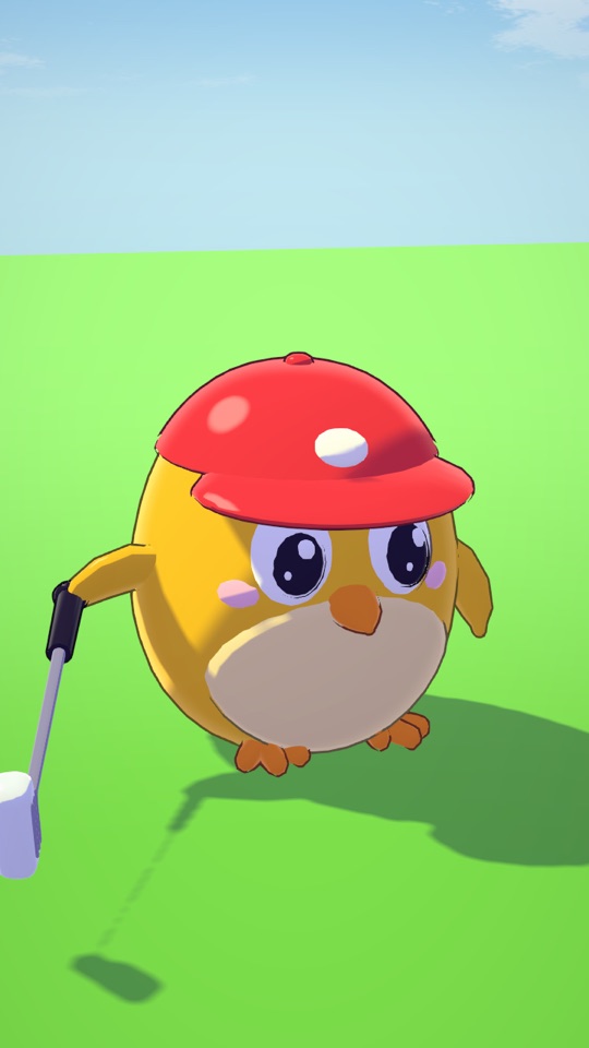 Birdie Bonk: a chubby yellow bird in a red cap holding a golf club