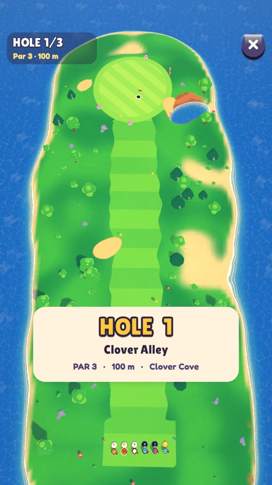Birdie Bonk: overview of an island golf hole
